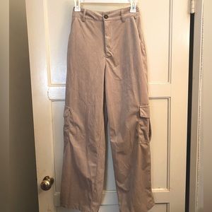 Beige corduroy wide leg cargo pants